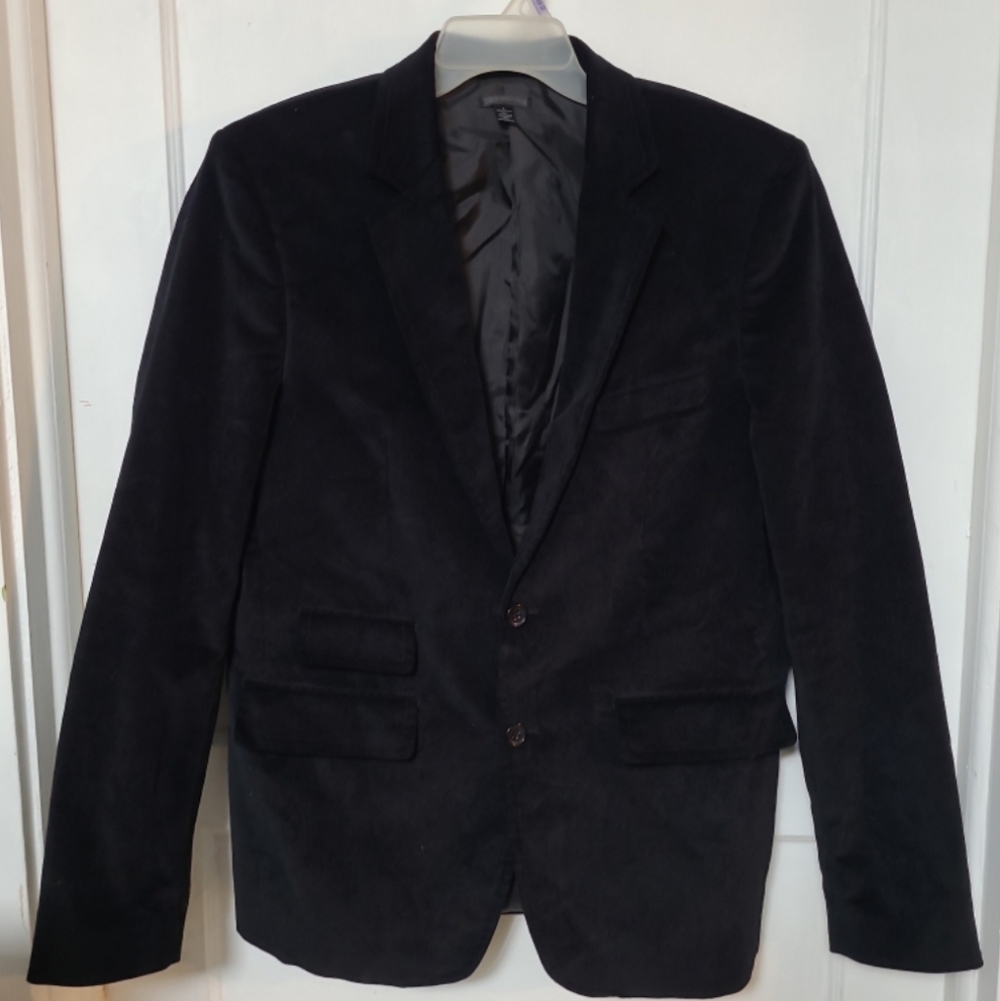 True Religion Men's Black Cordurory Velvet Sport Coat Blazer with Notch Lapel